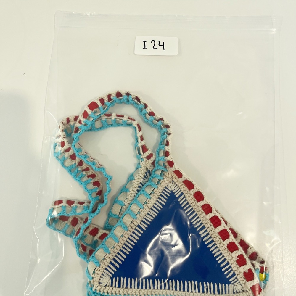 Kiini Tasmin Crochet Trim Triangle Bikini Top Cobalt Blue Multi Color Womens L - Picture 4 of 4